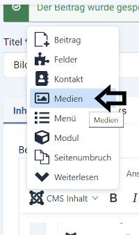 Der ausgeklappte Menüeintrag CMS-Inhalt des Editors